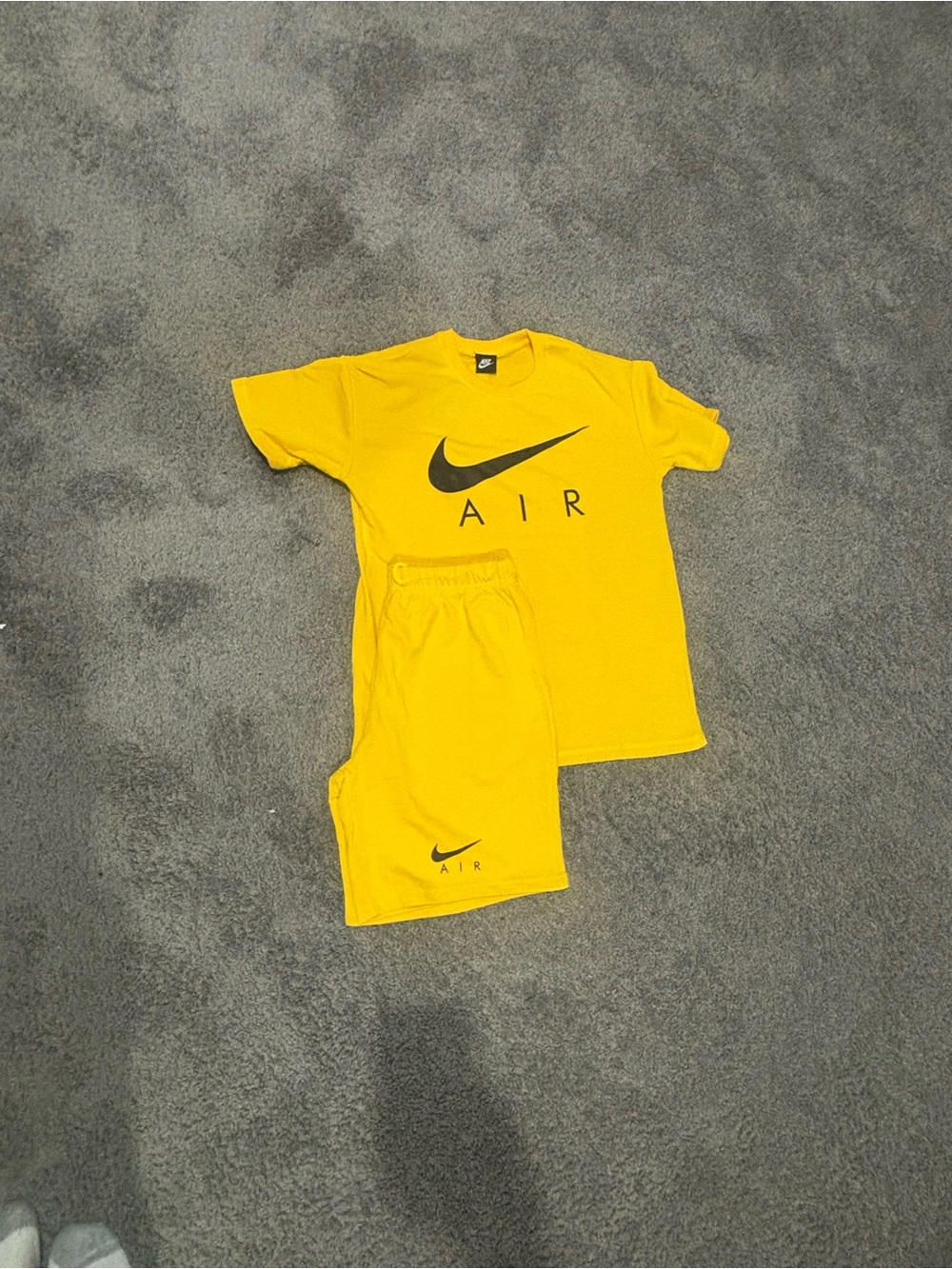 Nike Yellow AIR Tee and Shorts Set with Black Swoosh